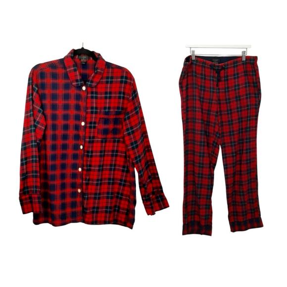 J Crew Flannel Pajamas Cotton Red Tartan Plaid Long Sleeve PJs Adult M Christmas - Picture 1 of 16
